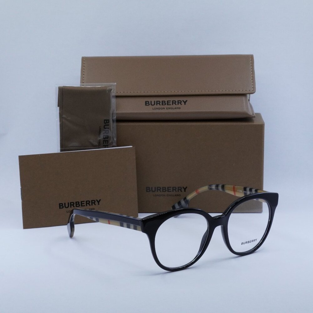 Burberry BE2356 3942 Round Eyeglasses 51mm - Black/Check Brown